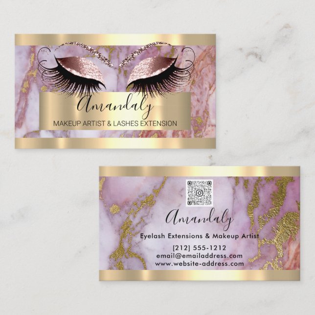 Professional Makeup  Eyelash Extension Marble QR  Business Card (Front/Back)