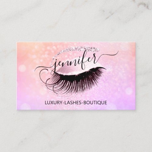 Professional Makeup Eyelash QR Code Pink Holograph Business Card