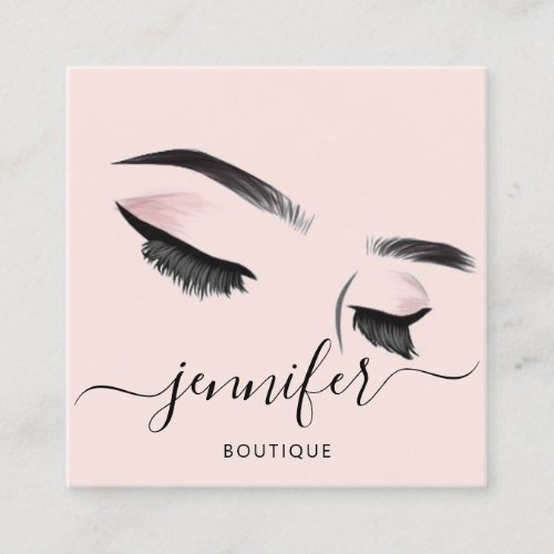 Professional  Makeup Eyelashes Extension Pink Square Business Card