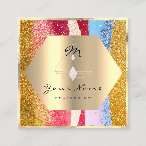 Professional Makeup Geometry Initial Monogram Gold Square Business Card