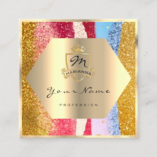 Professional Makeup Geometry Initial Monogram Gold Square Business Card