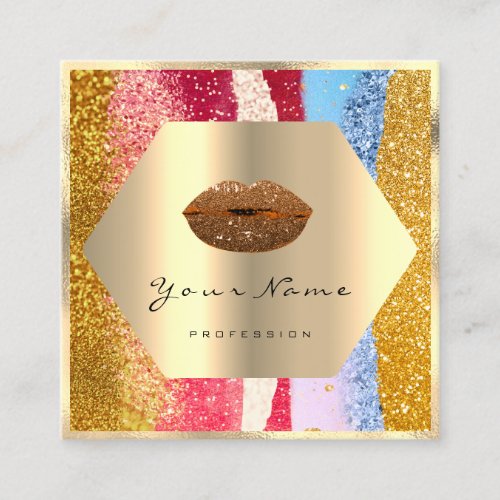 Professional Makeup Gold Glitter Lips Kiss Logo Square Business Card