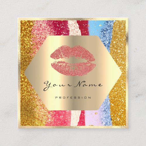 Professional Makeup Gold Glitter Rose Lips Kiss Square Business Card