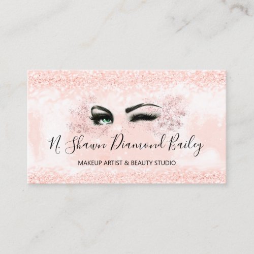 Professional Makeup Green Eyelash Glitter Pink Business Card