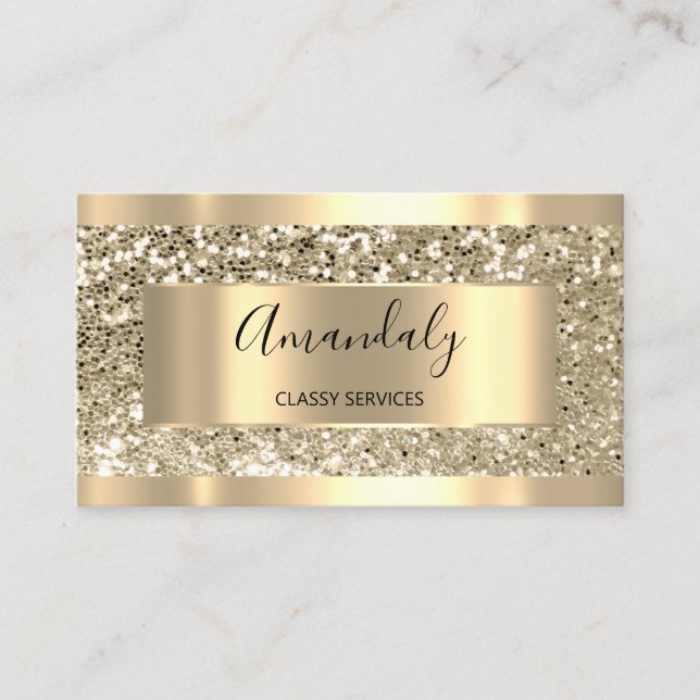 Professional Makeup Holograph Gold Glitter Framed Business Card (Front)