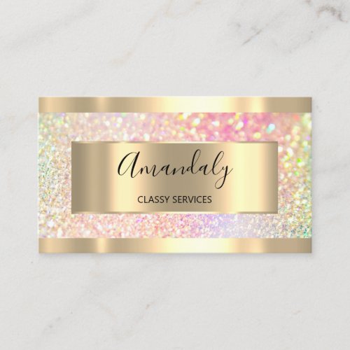 Professional Makeup Holographic Gold Glitter Pink Business Card