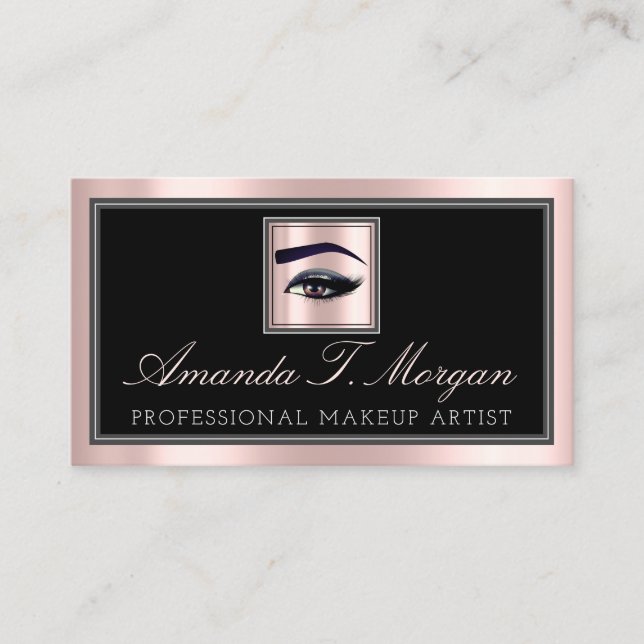 Professional Makeup Lash Extension Brow Pink Black Business Card (Front)