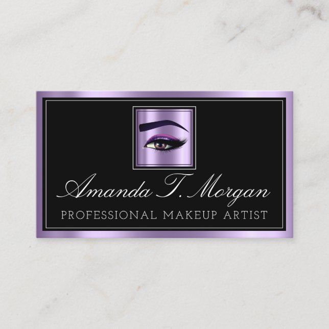 Professional Makeup Lash Extension Eyebrows Purple Business Card (Front)