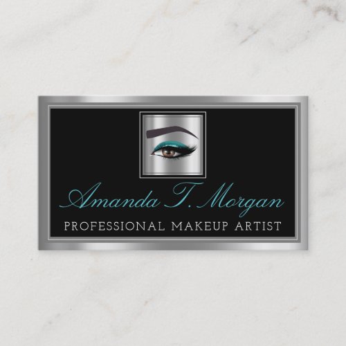 Professional Makeup Lash Extension Gray VIP Teal Business Card