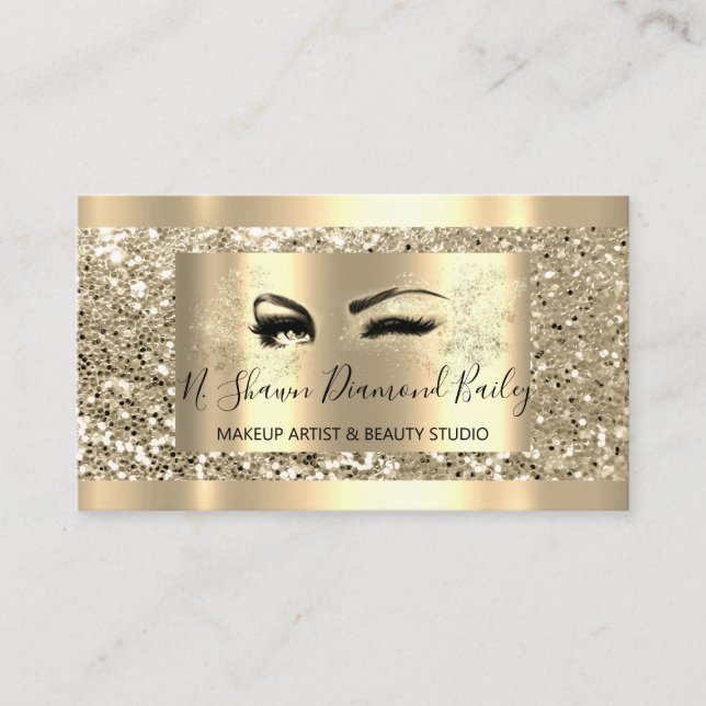 Professional Makeup Lash Gold Framed Glitter Spark Business Card (Front)