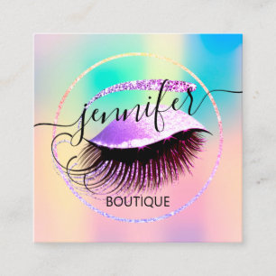 Professional Makeup Lash QR Code Holograph Pink Square Business Card