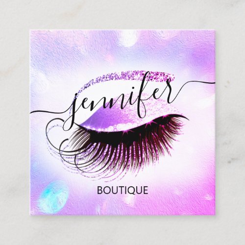 Professional Makeup Lash QR Code Holographic Pinky Square Business Card