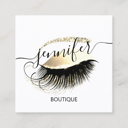 Professional Makeup Lash QR Code Logo Lux Gold Square Business Card