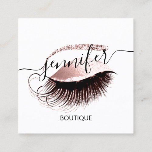 Professional Makeup Lash QR Code Logo Lux Rose Square Business Card