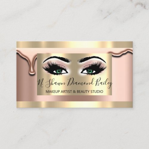 Professional Makeup Lash Rose Gold Green Eyes Business Card