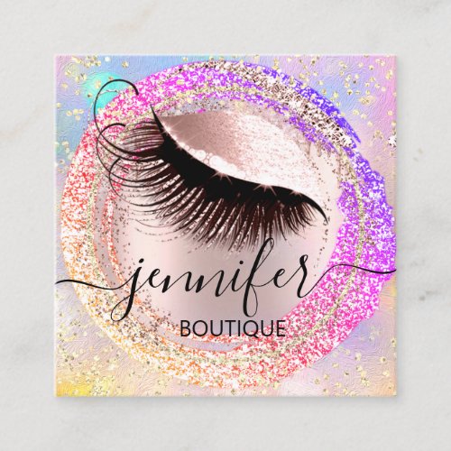 Professional Makeup Lash Shop Glitter  Holograph Square Business Card