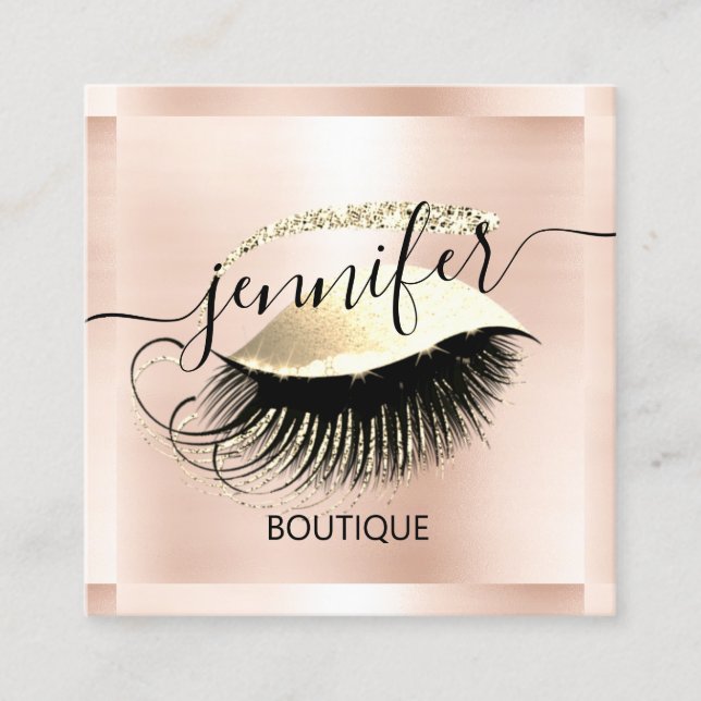 Professional Makeup Lash Shop QR Code Gold  Logo Square Business Card (Front)