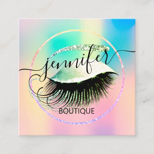 Professional Makeup Lash Shop QR Code Holograph Square Business Card