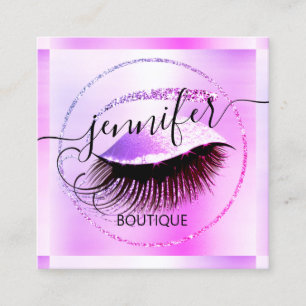Professional Makeup Lash Shop QR Code Pink Glitter Square Business Card