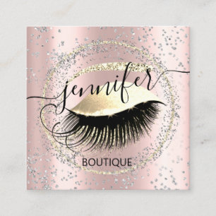 Professional Makeup Lash Shop QR Code Silver Gold Square Business Card