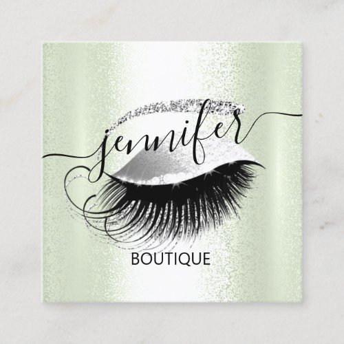 Professional Makeup Lash Shop QR Code Silver Mint Square Business Card