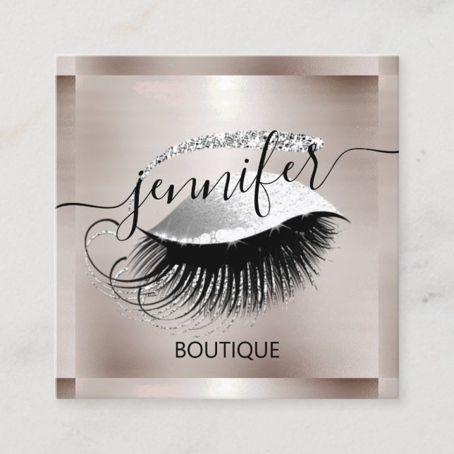 Professional Makeup Lash Shop QR Code Silver Smoky Square Business Card (Front)