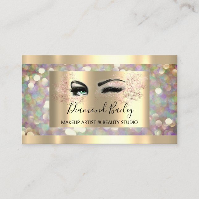 Professional Makeup Lashes Brows Holograph Eyes Business Card (Front)
