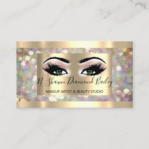 Professional Makeup Lashes Brows Holograph Gold Business Card