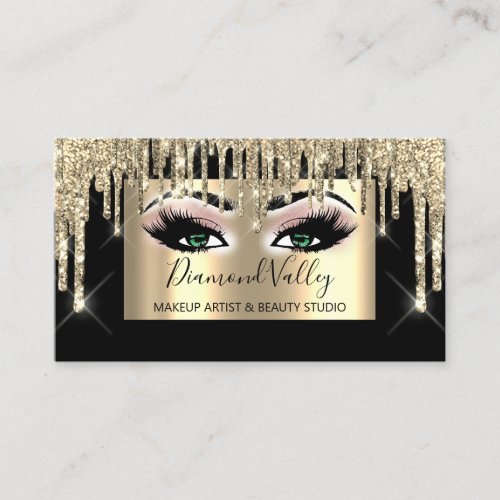 Professional Makeup Lashes Glitter Gold Green Eyes Business Card