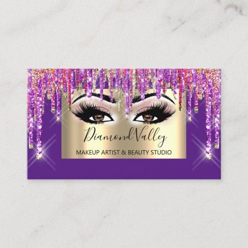 Professional Makeup Lashes Purple Drips Brown Eye Business Card