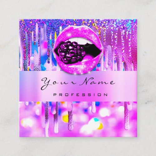 Professional Makeup  Logo Lip Holograph Drip Berry Square Business Card