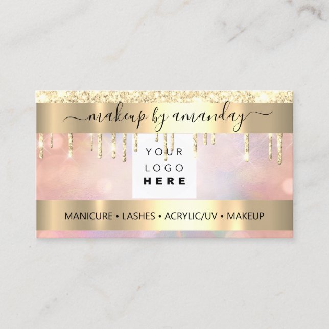 Professional Makeup Nail Logo Rose Gold Drip Business Card (Front)
