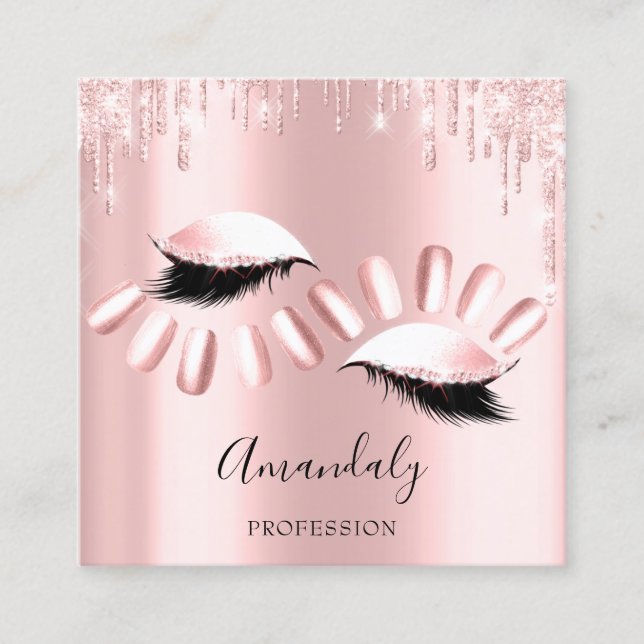 Professional Makeup Nail Manicure Pink Drip Lashes Square Business Card (Front)
