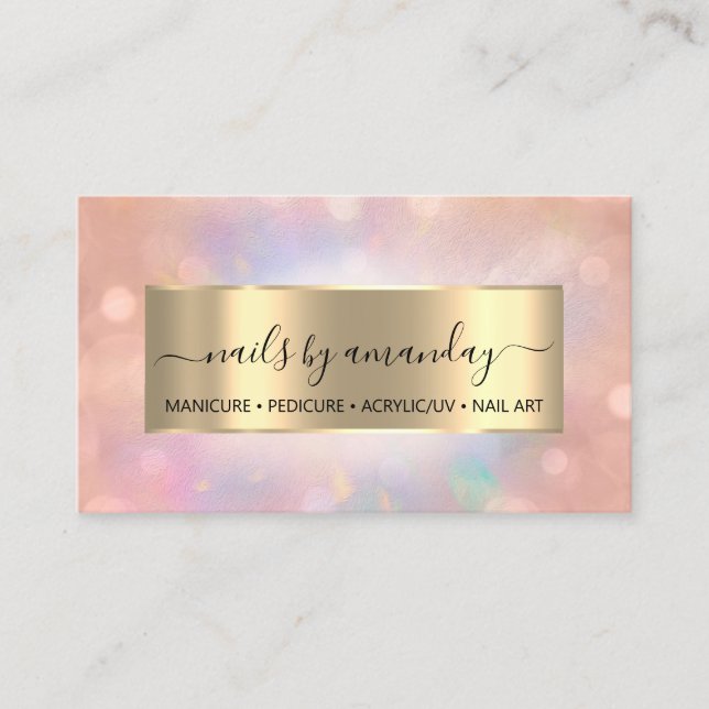 Professional Makeup Nail Technican Rose Holograph Business Card (Front)
