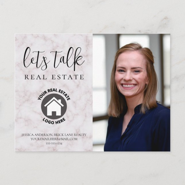 Professional Marble Contact Info Photo Real Estate Postcard (Front)