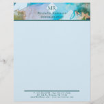 Professional Marble Monogram Letterhead<br><div class="desc">Small business professional letterhead in an ocean blue,  gold,  soft baby blue touch on the top of the paper. Option to personalize the name and last name with a custom monogram is available as well for the name of business,  address,  phone number,  fax,  email,  and web page.</div>