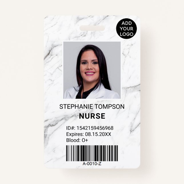 Professional marble nurse photo logo code badge (Front)