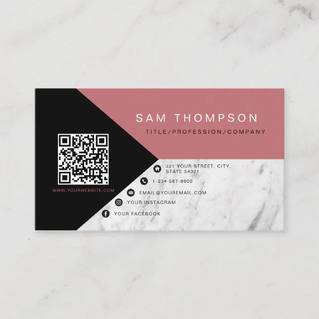 Professional Marble Pink QR Code Modern Business Calling Card | Zazzle