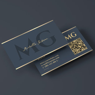 Professional Marketing Charcoal Monogram Blue Business Card