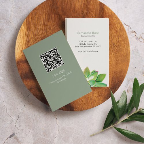 Professional Marketing Green Watercolor Succulent Business Card