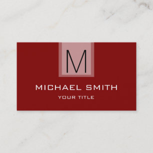 Professional Maroon Solid Color Monogram Business Card