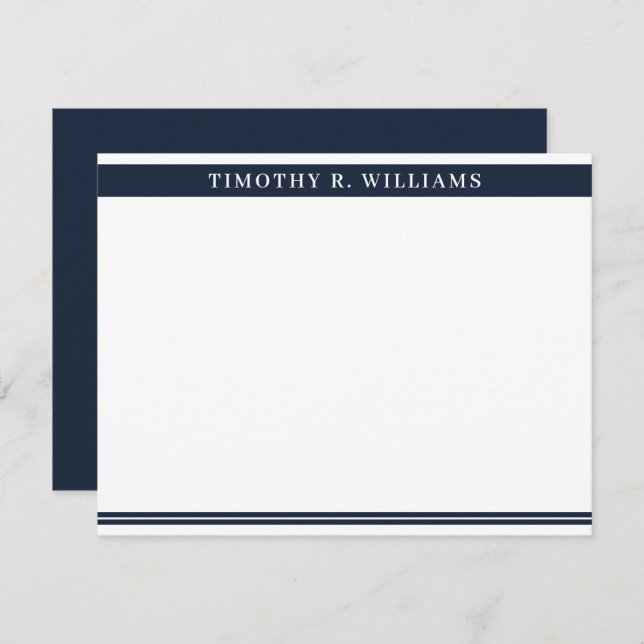 Professional Masculine Navy Blue Personalized Note Card (Front/Back)