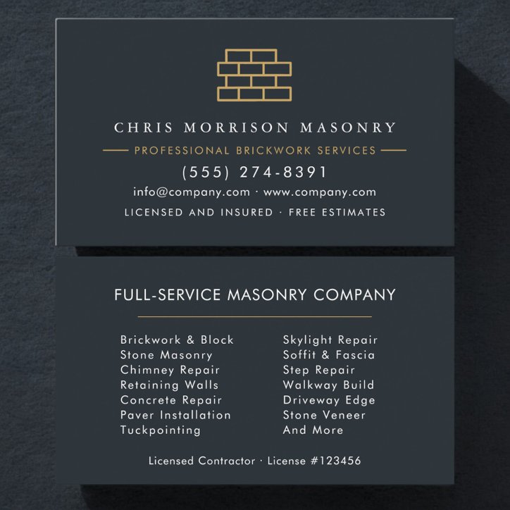 Professional Masonry Bricklayer Brick Company Business Card