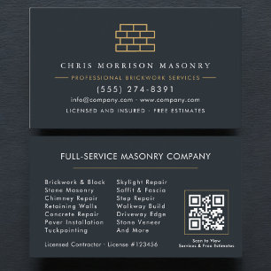 Professional Masonry Bricklayer Business QR Code Card