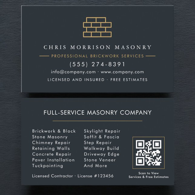 Professional Masonry Bricklayer Business QR Code Card (Creator Uploaded)