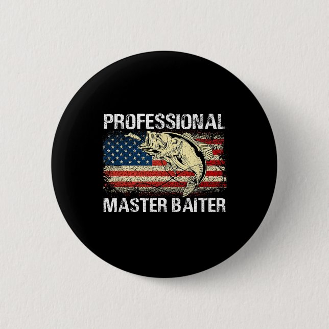 Professional Master Baiter Retro American Flag Fun Button (Front)