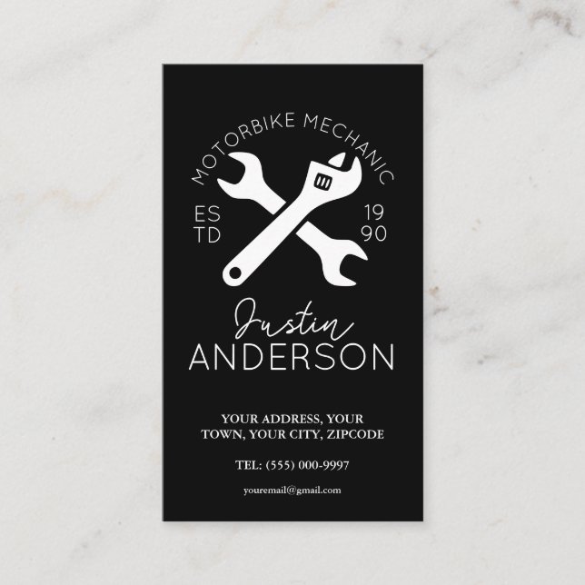 Professional Mechanic Featuring Wrench and spanner Business Card (Front)