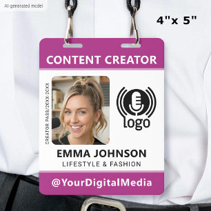 Professional Media ID Pass Photo Logo Pink Badge