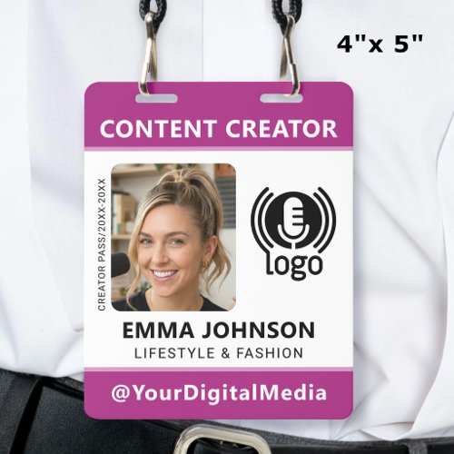 Professional Media ID Pass Photo Logo Pink Badge