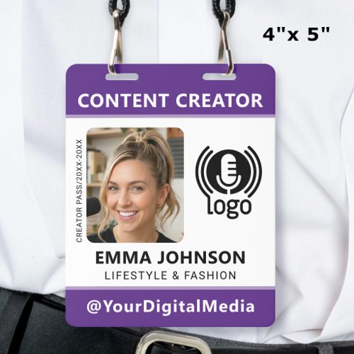 Professional Media ID Pass Photo Logo Purple Badge
